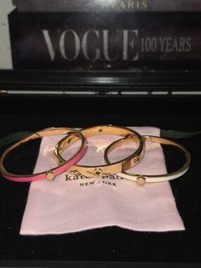 kate spade Gold Tone Bangles with Pink and Cream Enamel